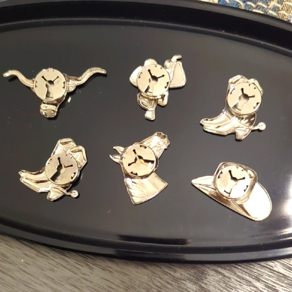 VINTAGE WESTERN COWBOY BUTTON COVERS Silver tone x (6) - Picture 2 of 5
